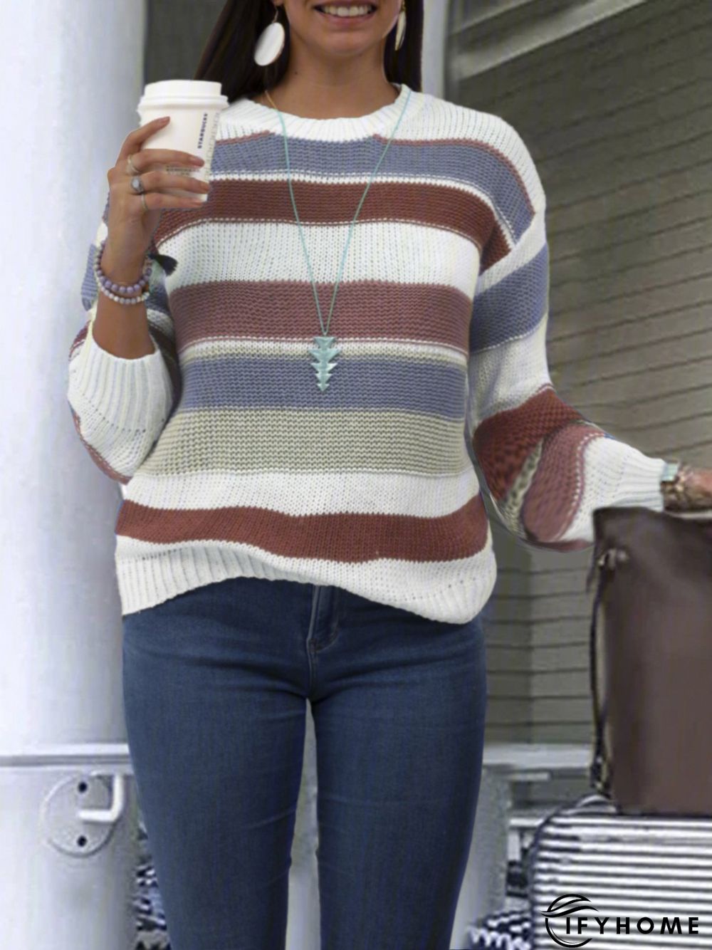 Multicolor Striped Long Sleeve Statement Sweater | IFYHOME