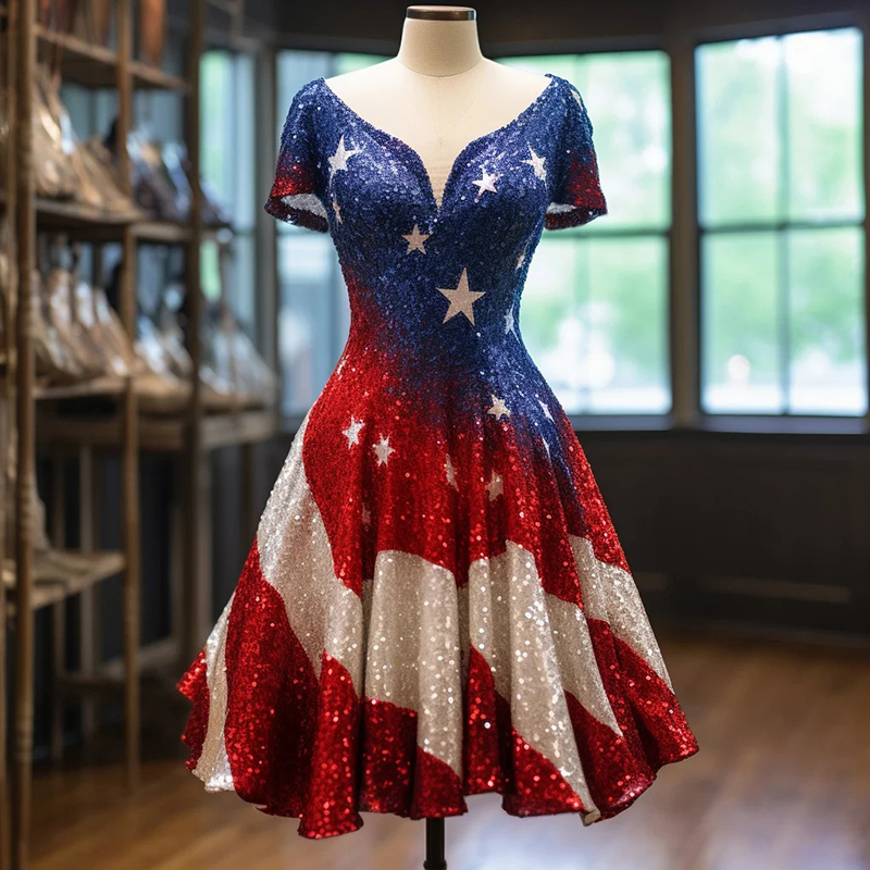 Women's Retro Star Contrast Print Casual Dress wearshes