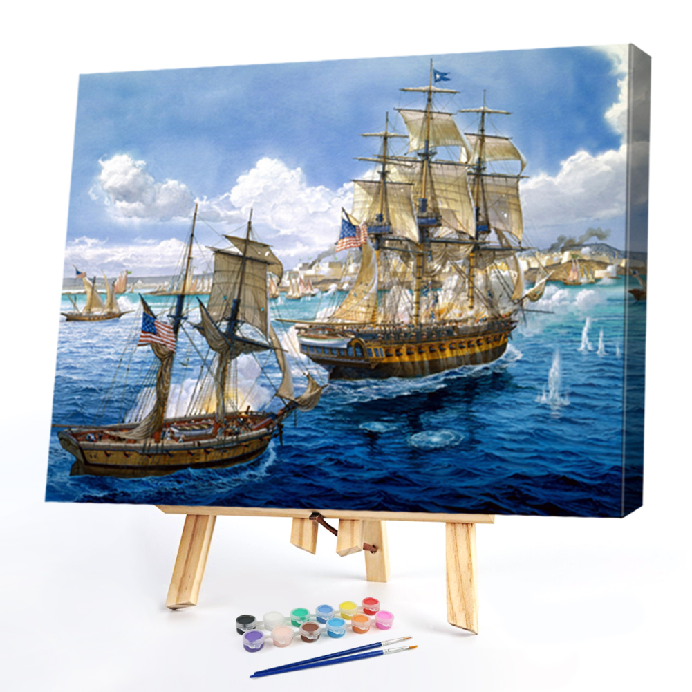 

40*50CM Paint By Numbers-White Sailboat, 501 Original