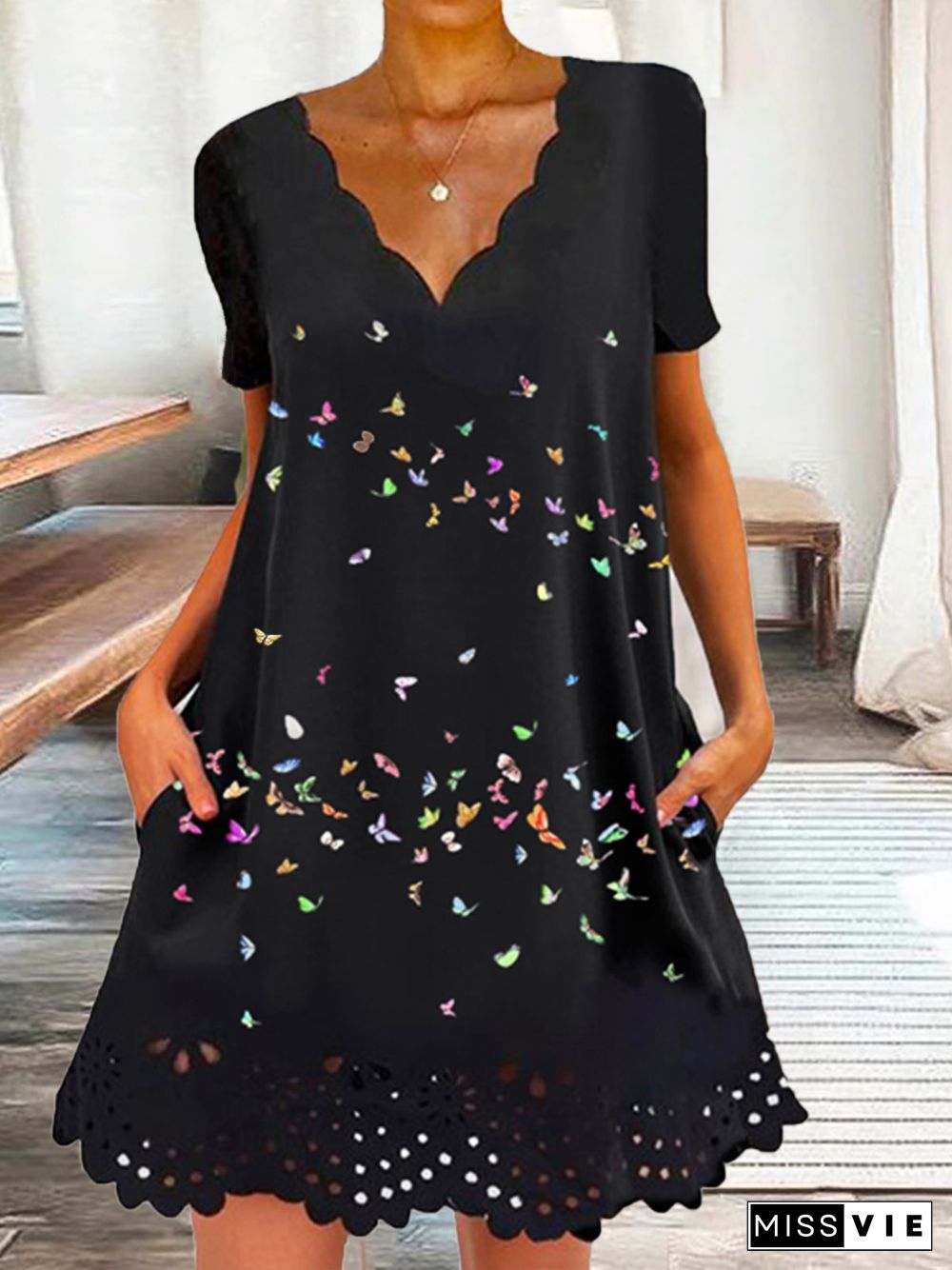 Womens Casual Autumn Butterfly Elasticity Daily Loose Hot List Skirt Regular Size Dress