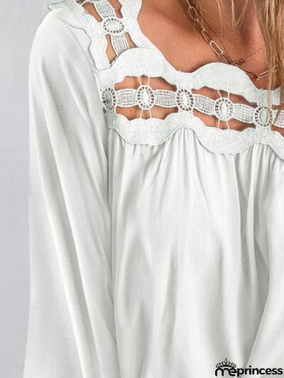 Cutout Square Neck Long Sleeve Blouse