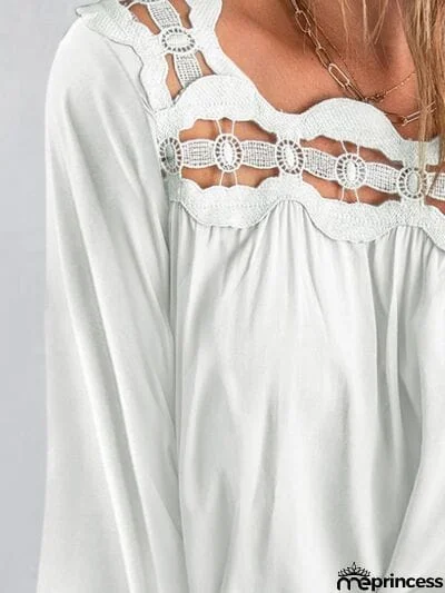 Cutout Square Neck Long Sleeve Blouse
