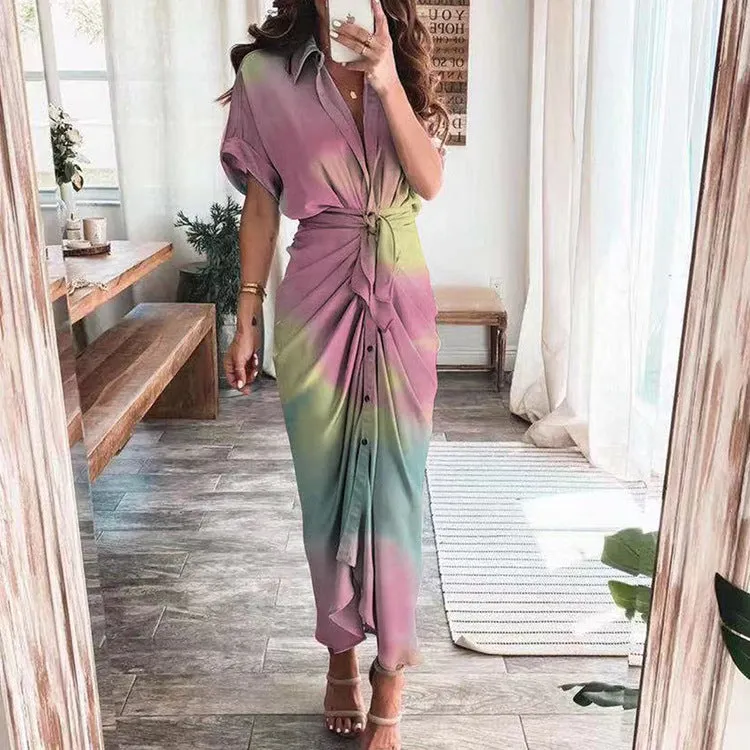 Satin shirt dress with buckle band