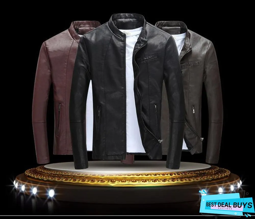 Men's Casual Zipper Pu Leather Jacket Motorcycle Leather Jacket Men Leisure Clothing Men's Slim Leather Jacket
