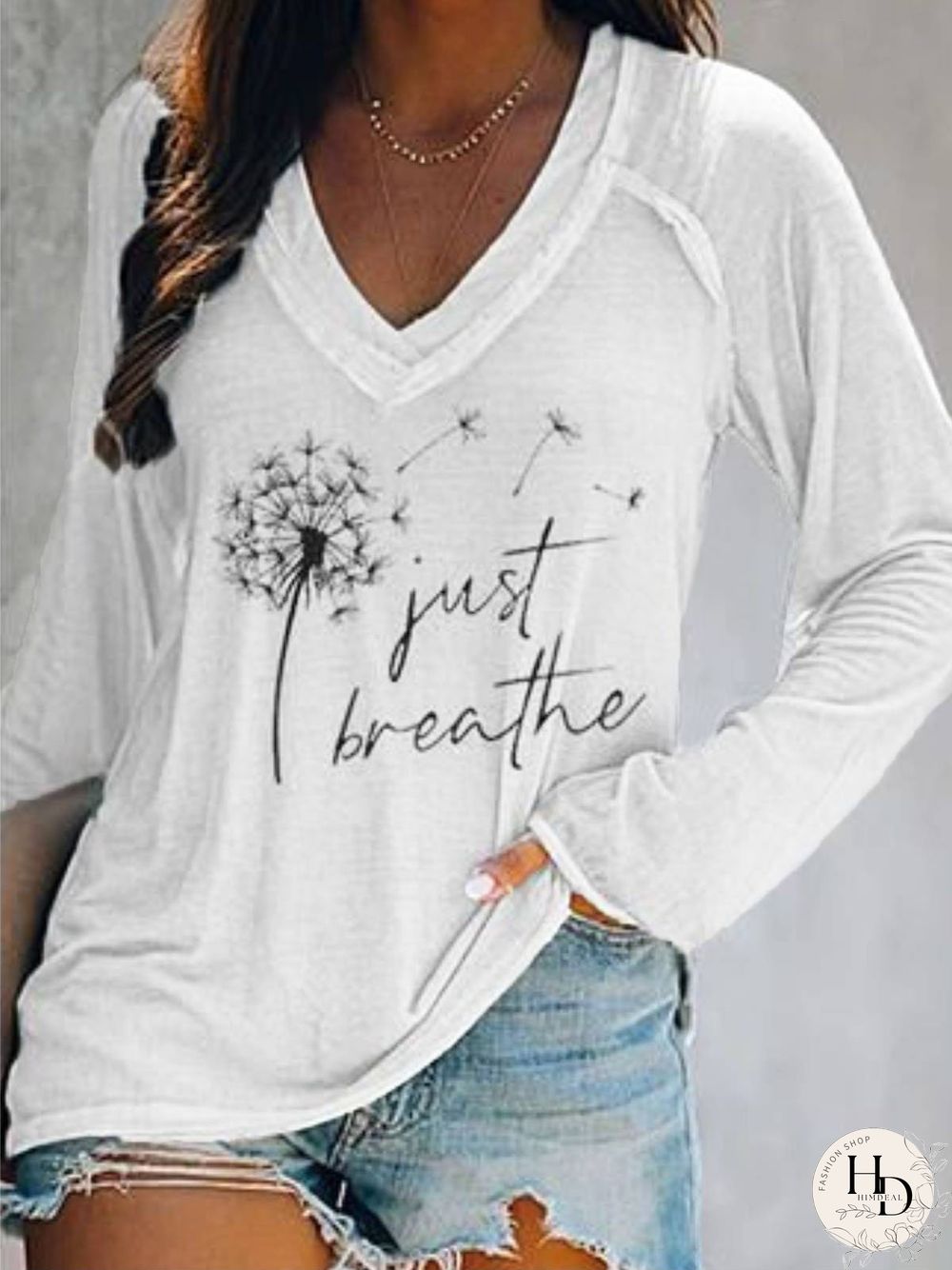 Casual Long Sleeve Floral-Print V Neck T-shirt