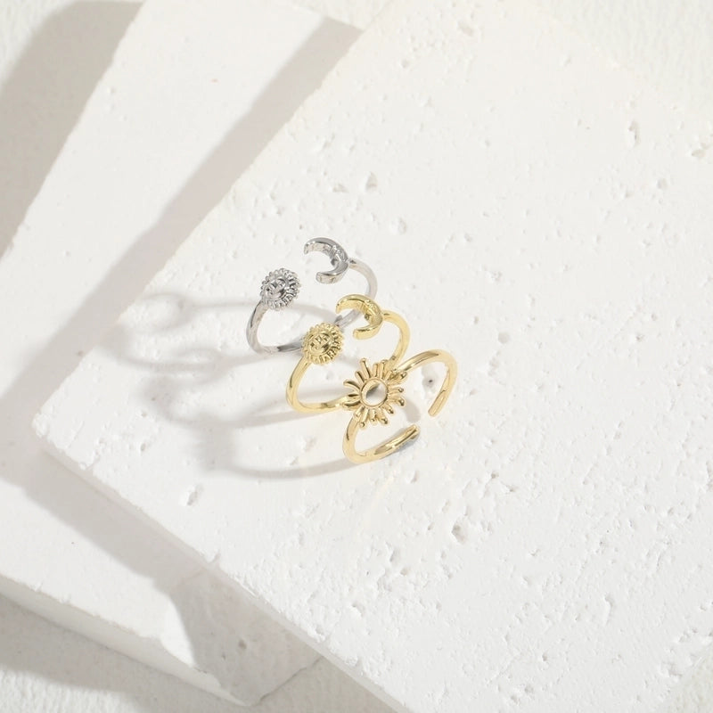 Casual Minimalist Sun Moon Copper Asymmetrical Plating 14k Gold Plated Open Ring