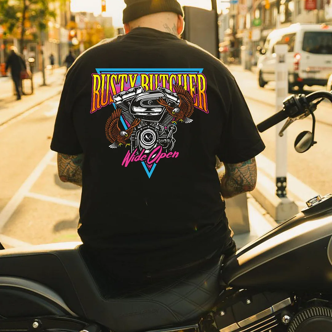 RUSTY BUTCHER Motor Items Black Print T-Shirt