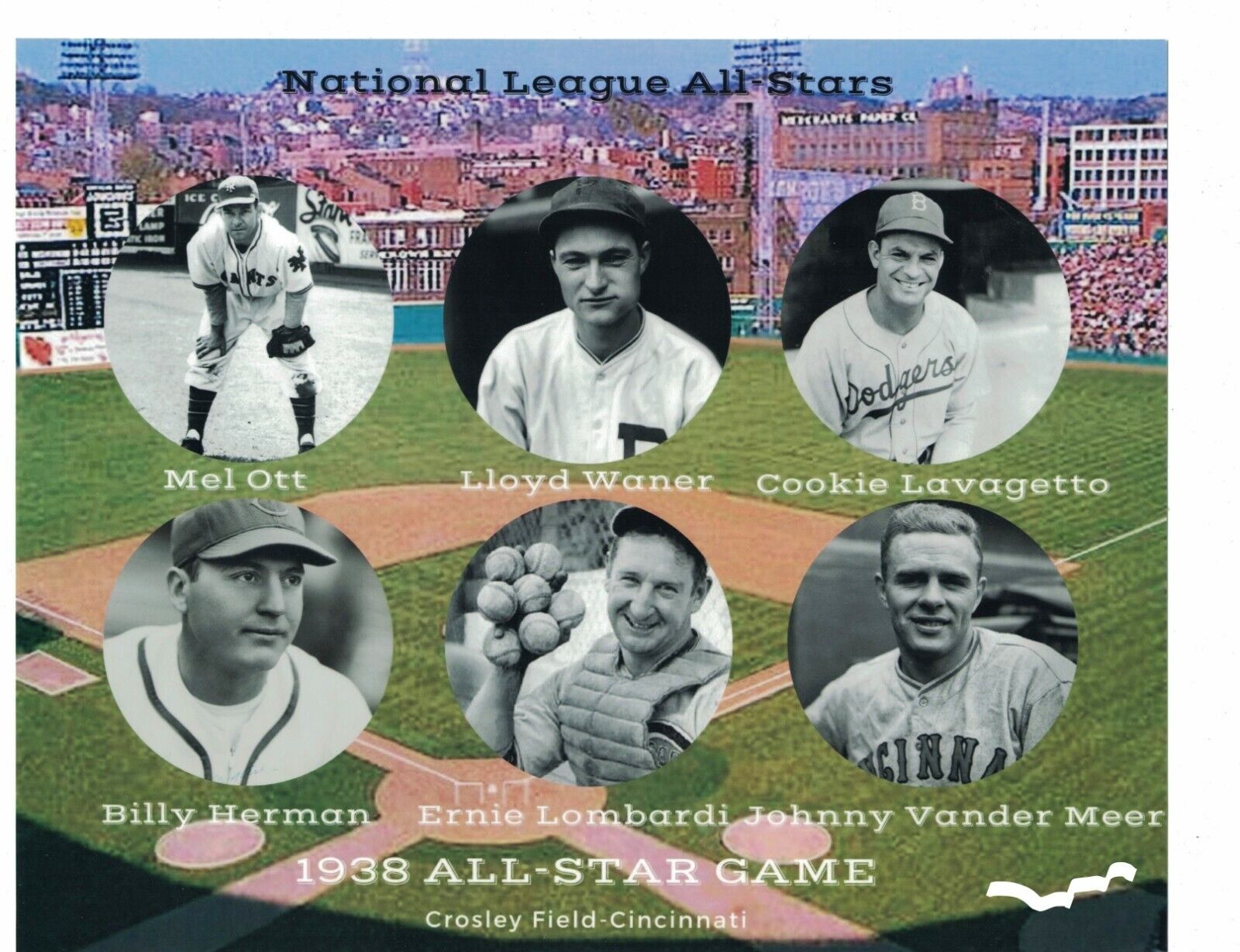 1938 All Star Composite Baseball Photo Poster painting Custom Made Mel Ott Lloyd Waner Wall Art