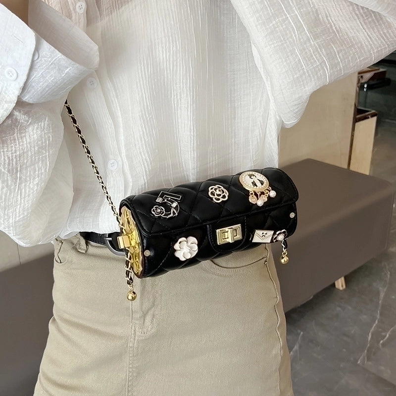 Women’s Medium All Seasons Pu Leather Flower Streetwear Square Lock Clasp Shoulder Bag