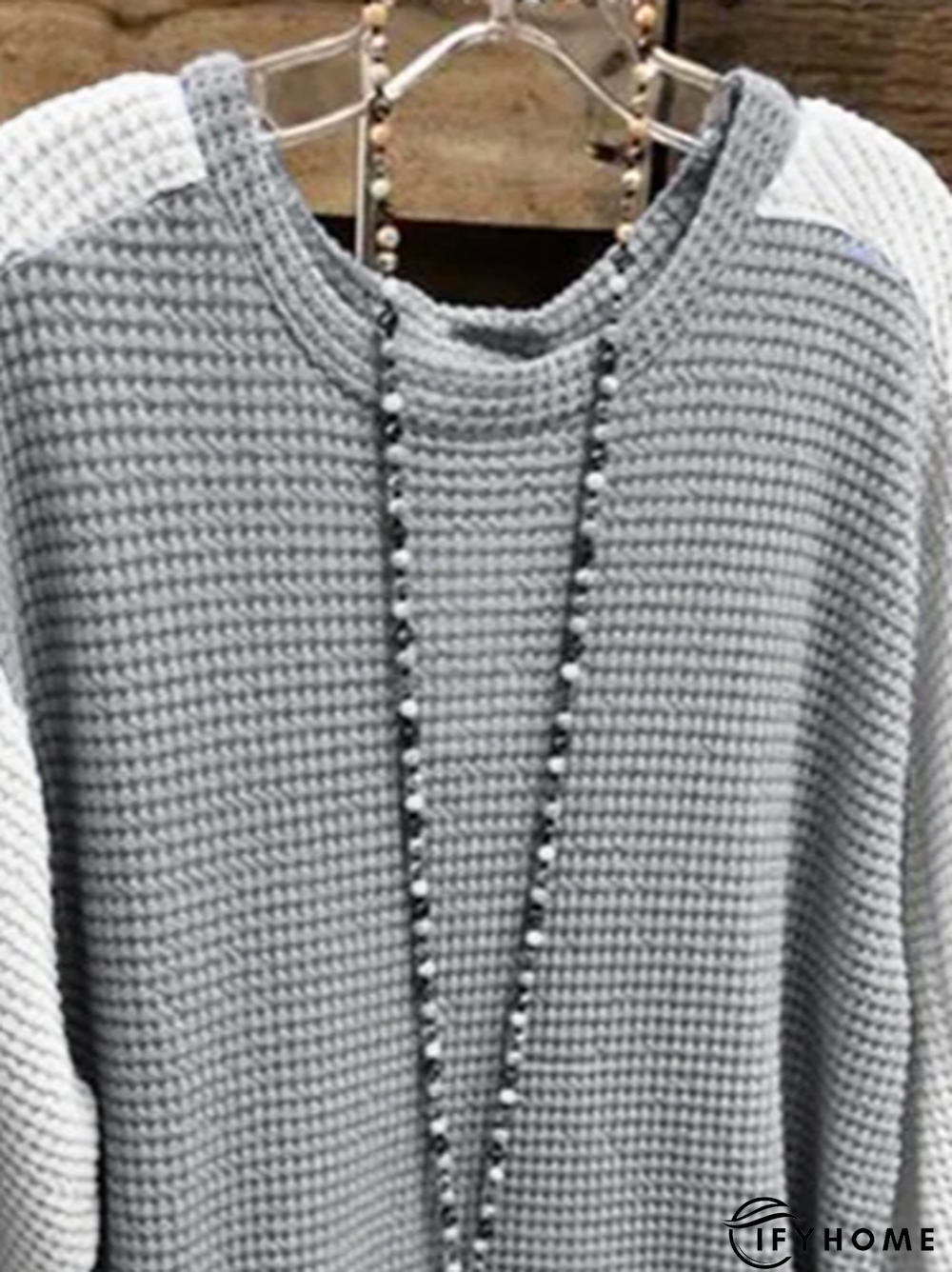 Blue Long Sleeve Cotton-Blend Round Neck Tunic Sweater Knit Jumper | IFYHOME