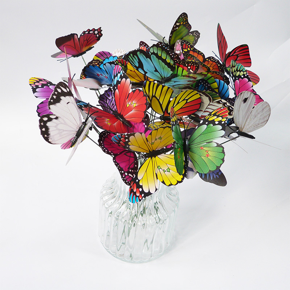 Tegooe 50PCS Colorful Simulation Butterfly Stakes - Outdoor Garden Plant Decoration