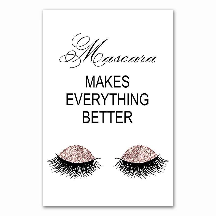 Pink Flower Perfume Fashion Poster Eyelash Lips Makeup Print Canvas Art Painting Wall Picture Modern Girl Room Home Decoration