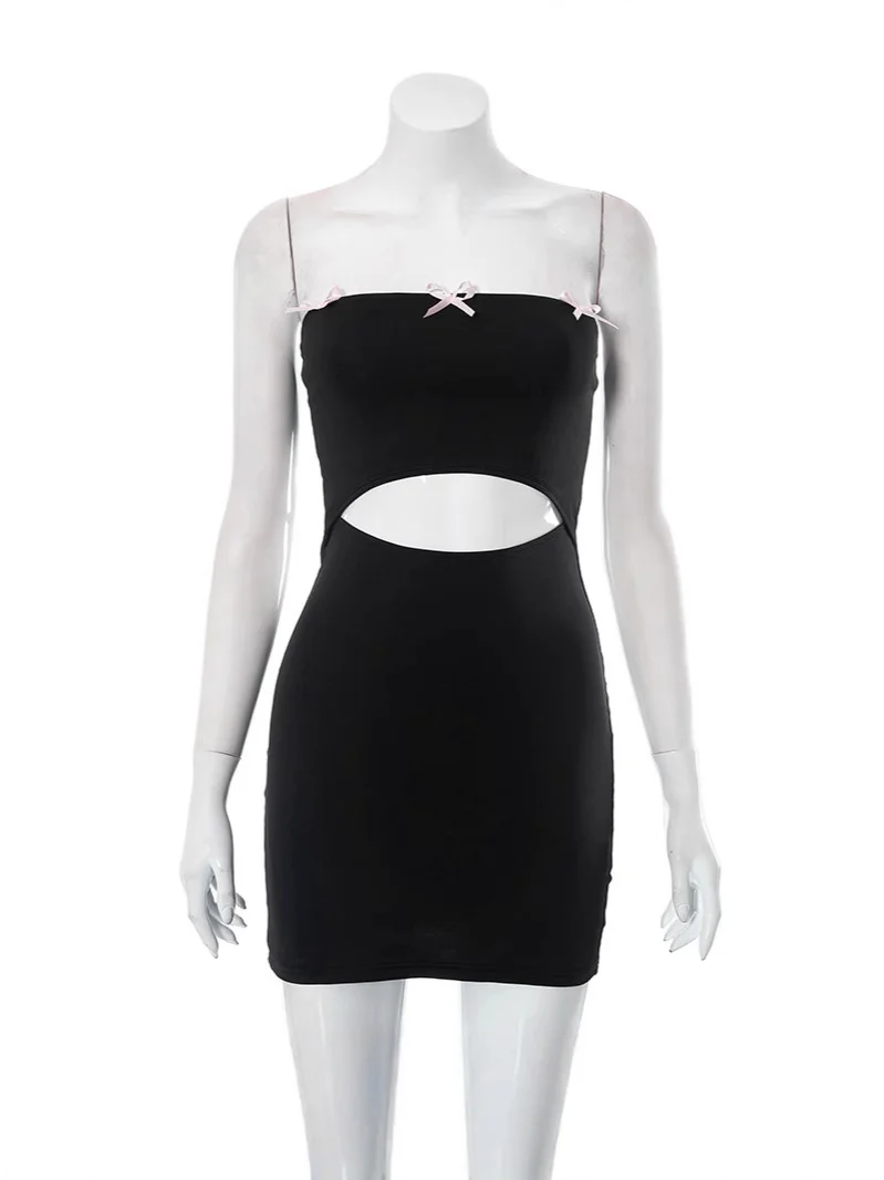 Uveng Wapped Breasted Hottie Women's Fashion Hollow Wearing Summer Short Skirt In A Word Shoulder Bag Hip Short Dress