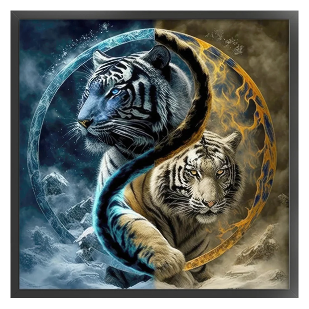 11CT Full Stamped Cross Stitch - Yin Yang Tiger(Canvas|45*45CM)