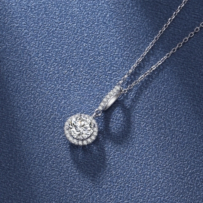 Sterling Silver Moissanite Zircon Round GRA Certificate Pendant Necklace