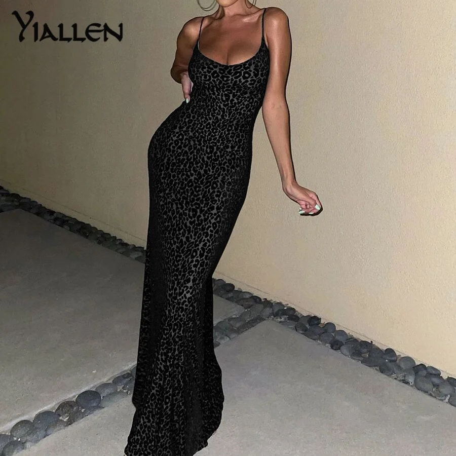 Yiallen Autumn Fashion Sexy Mesh Sling Dress 2021 New Women Elegant Sleeveless Streetwear Party Long Dresses Lady Hot