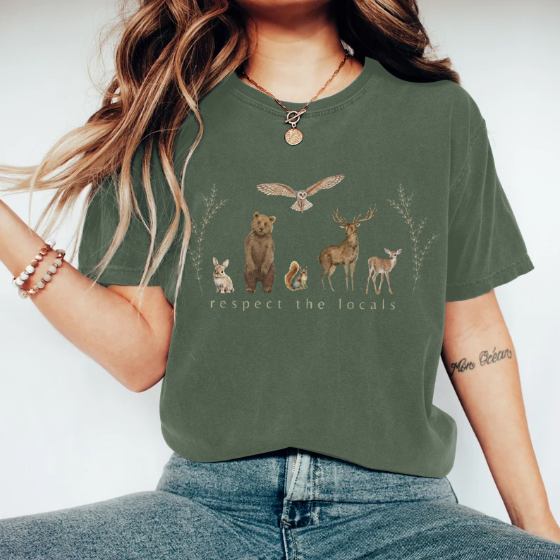 Comstylish Respect Forest Animal Print Casual T-shirt