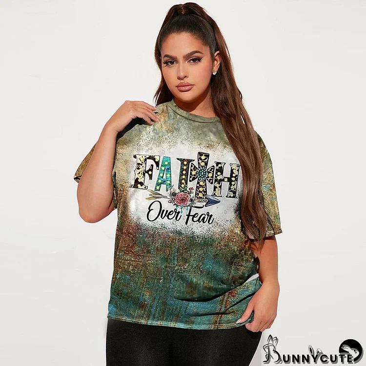 Women's Fashion Plus Size Casual Print Round Neck Short Sleeve T-Shirt