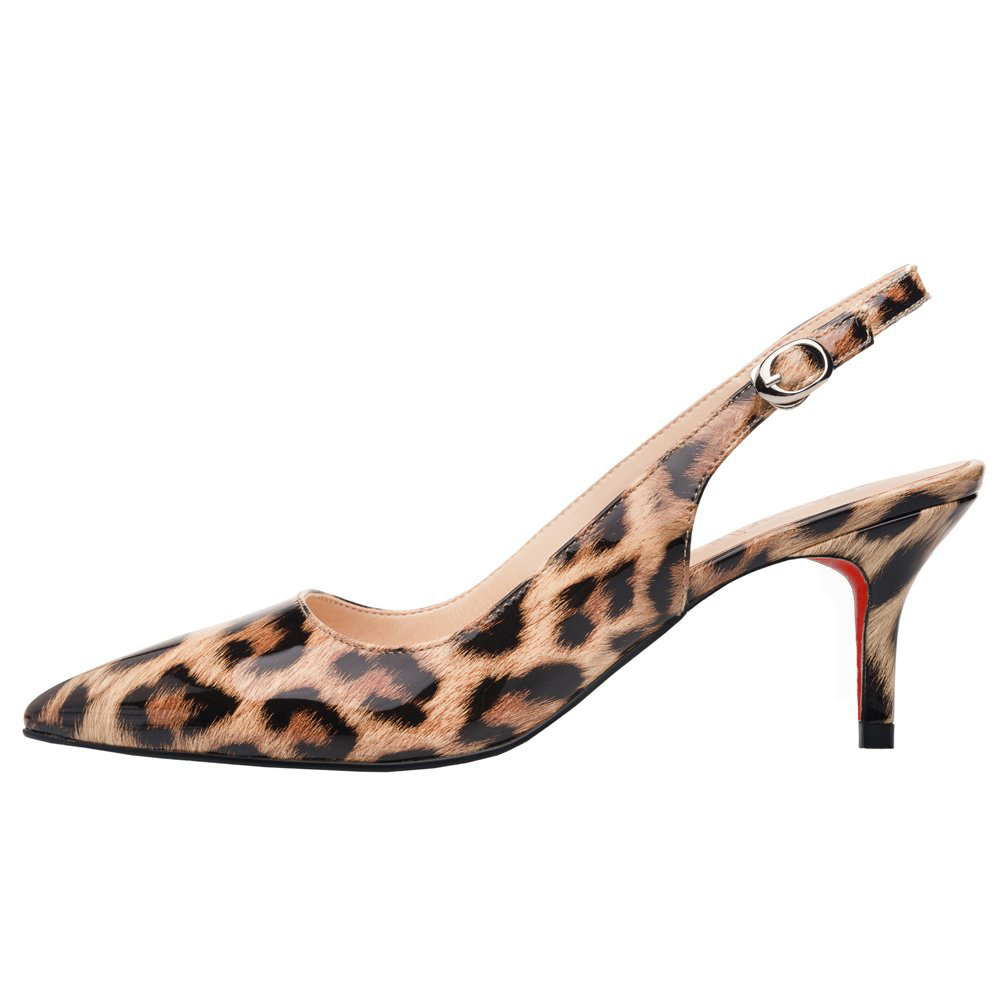 Women's Pointed Toe Slingback Shoes Kitten Heel Pumps Comfortable Dress Leopard Patent Shoes-vocosishoes