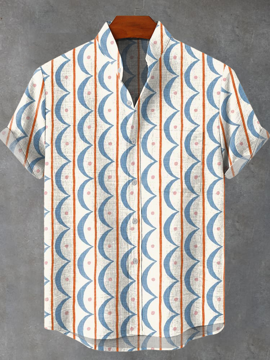 Vintage Simple Art Print Casual 100% Cotton Shirt