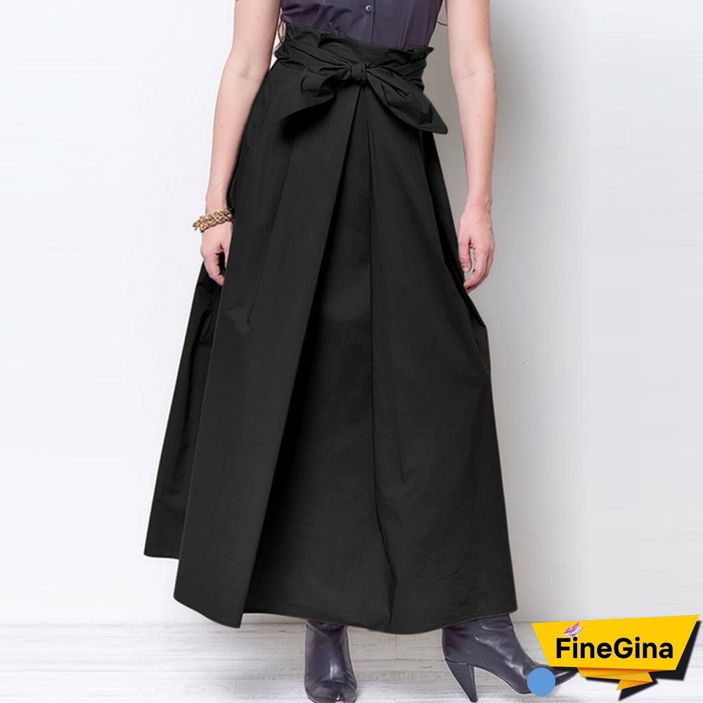 Summer Women Skirts Long Dress High Waist Bowknot Party Holiday Casual Pleated Umbrella Skirt Plus Size 4#