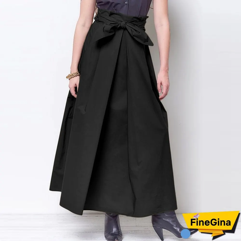 Summer Women Skirts Long Dress High Waist Bowknot Party Holiday Casual Pleated Umbrella Skirt Plus Size 4#