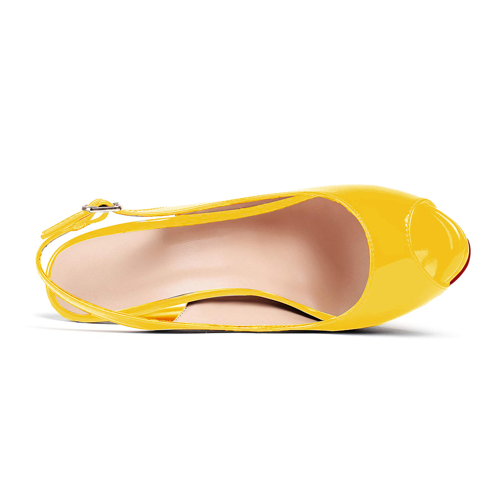 120mm Red Bottom Strap Slingback Sandals Peep Toe Platform Stilettos Patent Heels-MERUMOTE
