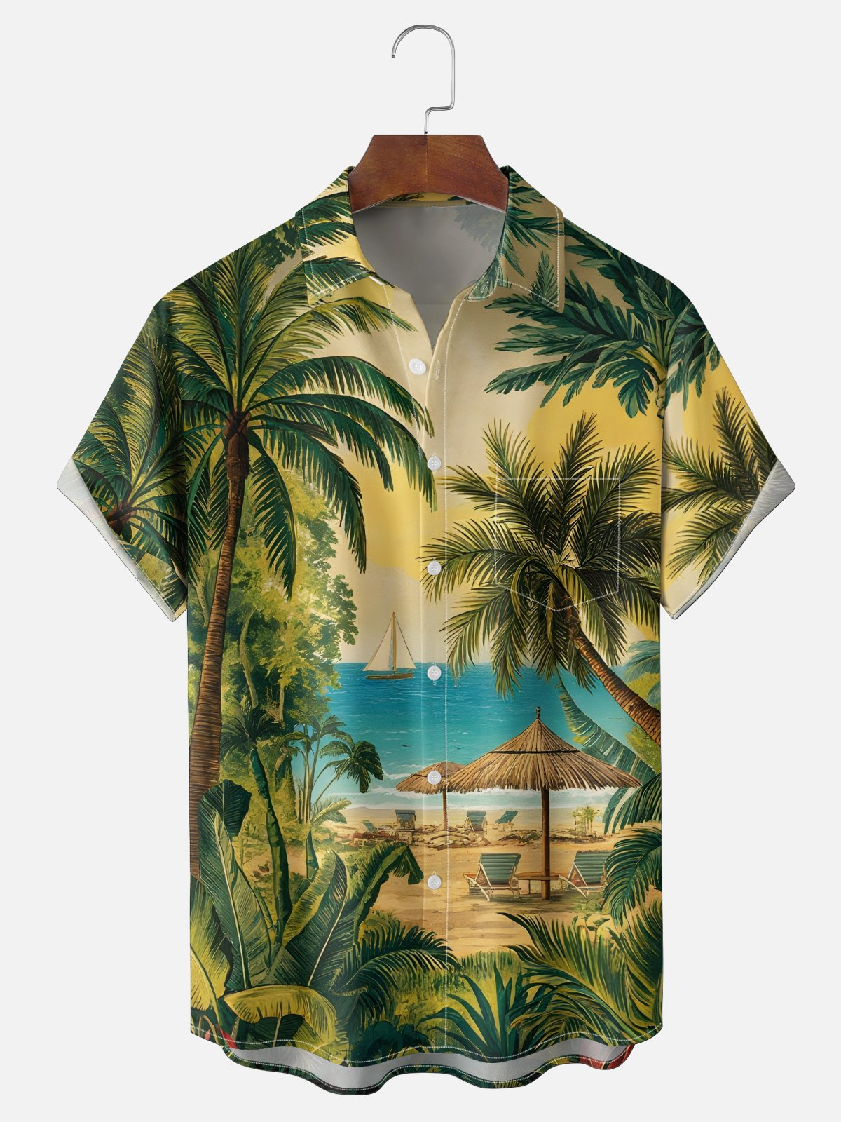 Moisture-wicking Palm Tree Chest Pocket Hawaiian Shirt PLUSCLOTHESMAN