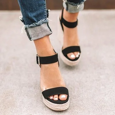 Qengg 2022 Summer Women Sandals Wedges Hemp Rope Platform Roman Shoes Ladies Casual Closed Toe Slip Plus Size Sandals