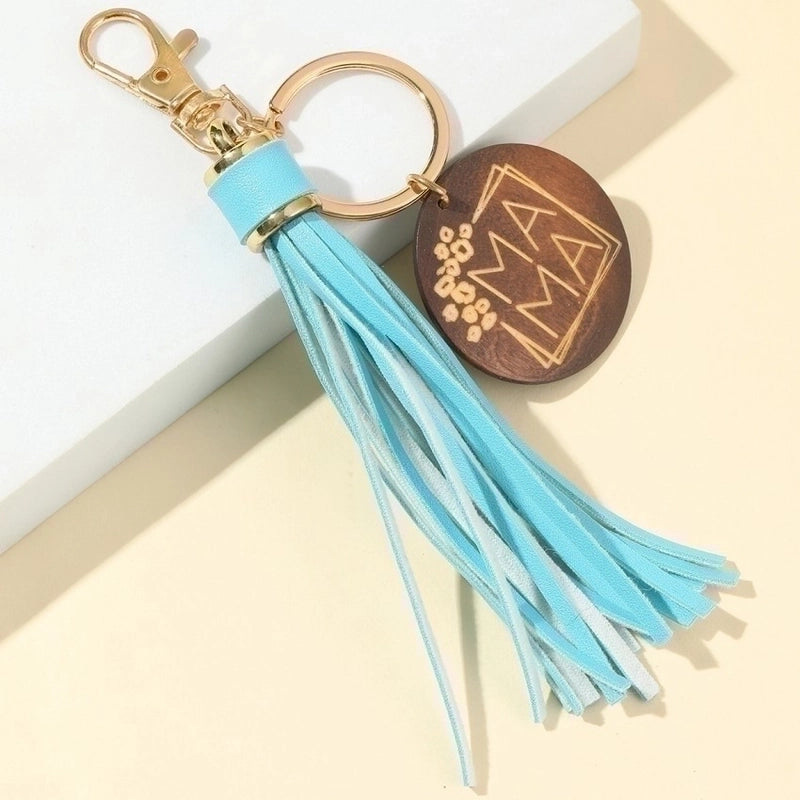 Minimalist Letter Pu Leather Metal Tassel Keychain