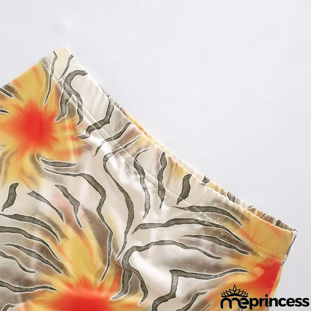 Women's Summer Printed Wrap Crop Top + Skirt Casual Set