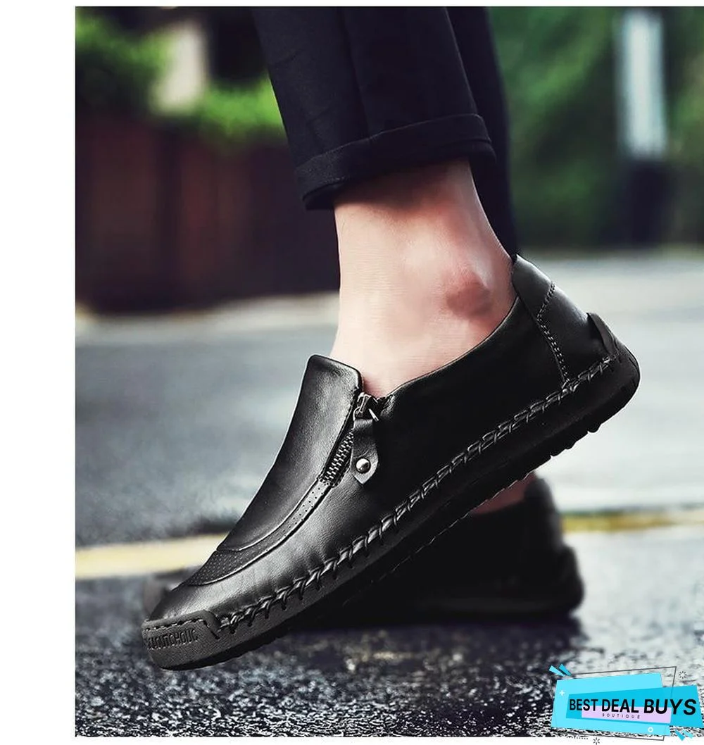 Men's Comfortable Casual Loafers Split Leather Flats Moccasins Shoes