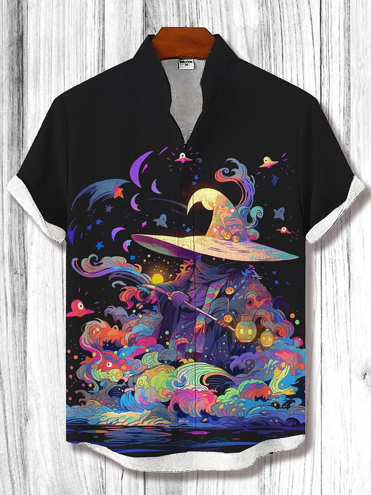 Men's Hippie Colorful Print Casual Linen Blend Shirt