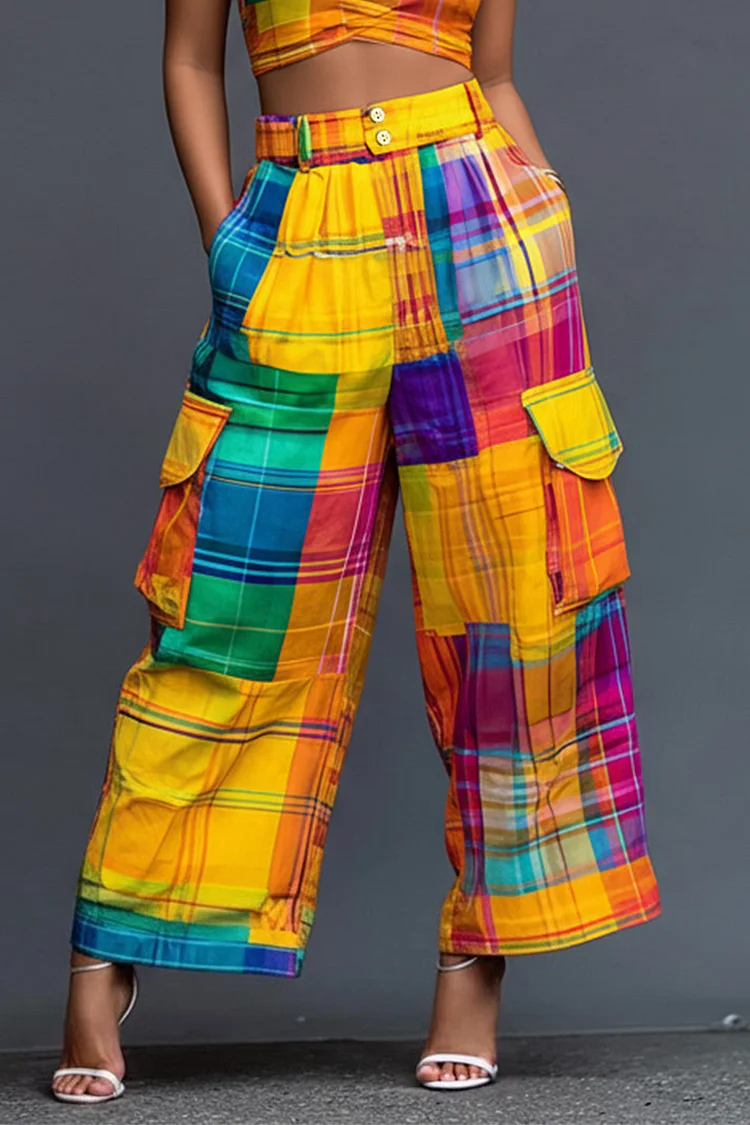 Xpluswear Design Plus Size Vacation Multicolor All Over Print Pocket Wide Leg Pants [Pre-Order] 2024 - Xpluswear