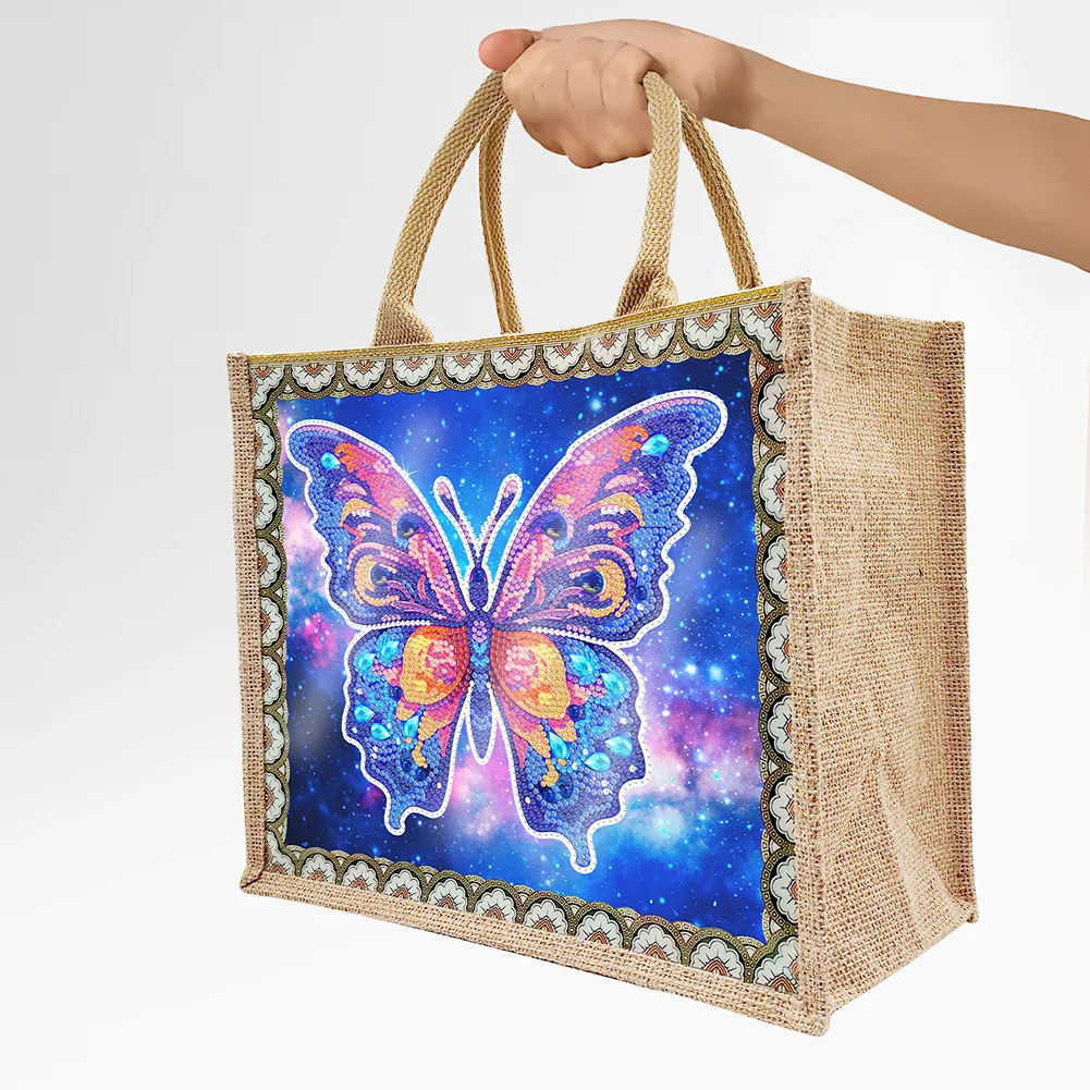 [Upgrade - Waterproof Bag]DIY Butterfly Linen Diamond Painting Tote Bag Replaceable Canvas for Women Adults