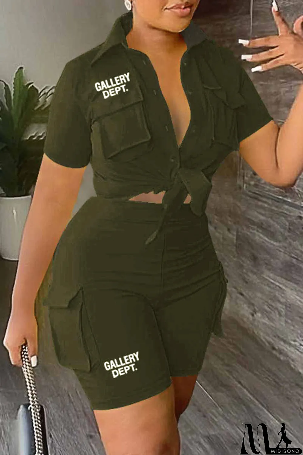 MidiSono - Sky Blue Casual Street Print Letter Turndown Collar Short Sleeve Two Pieces