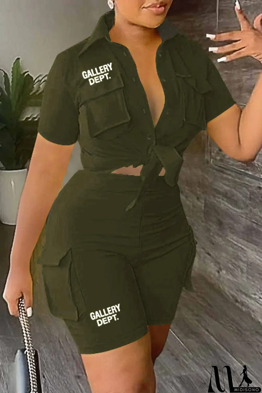 MidiSono - Sky Blue Casual Street Print Letter Turndown Collar Short Sleeve Two Pieces