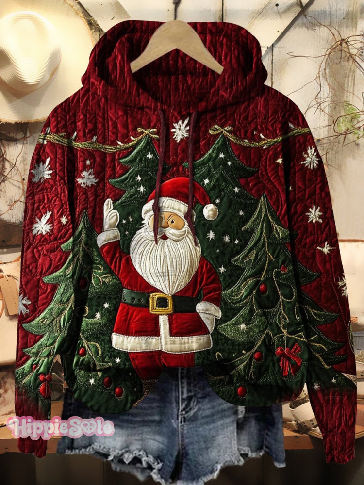Women’s Christmas Winter Santa Claus Textured Print Casual Hoodie Sweatshirt Multicolor / S