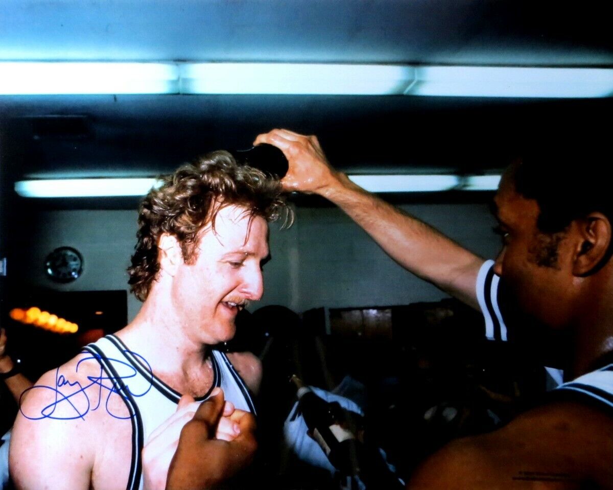 Larry Bird Signed Autographed 16X20 Photo Poster painting Celtics Locker Room Celebration w/COA