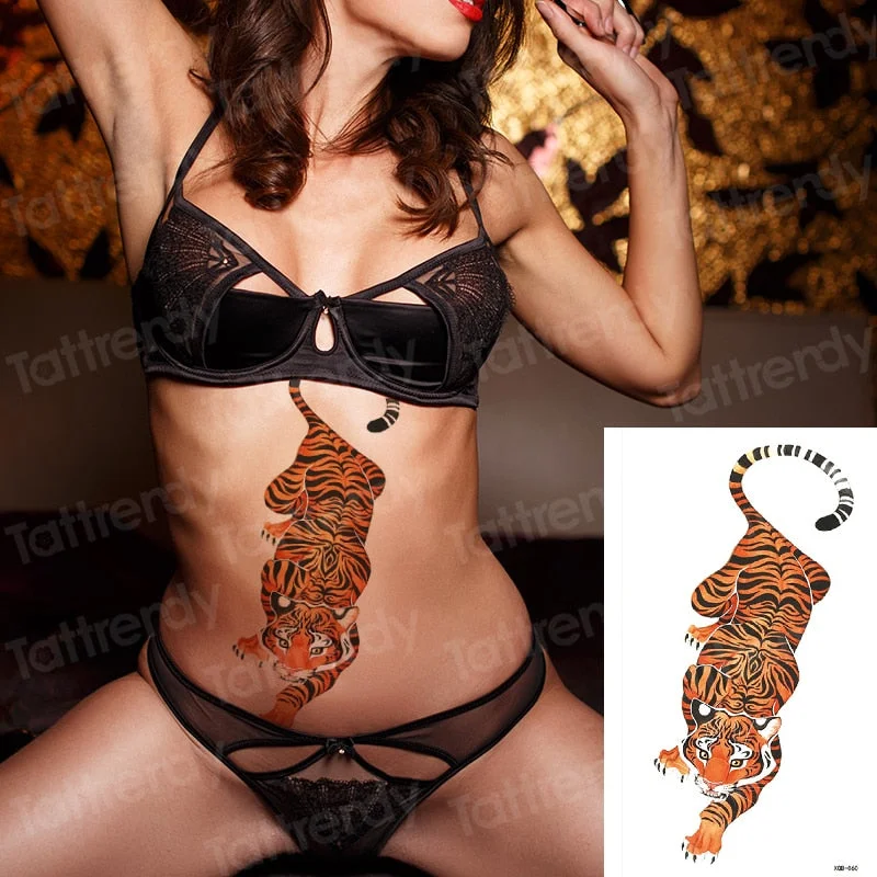 Temporary Tattoo Sticker Forest Moon Bird Bear animal Tattoos Waterproof Leopard Wolf Tiger Body Art Arm flower Fake Tattoo Men