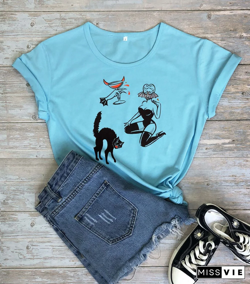 Colored BAT GHOUL RINGERGothic T-shirtWomen CottonFunnyStreetStyleGrungeGraphicCasual FashionUnisexTeeTopTshirt