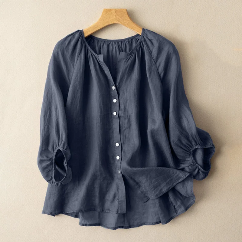 Toloer Femme Three Quarter Sleeve O-Neck Oversized Cotton Shirt 2022 ZANZEA Women Summer Solid Color Blouse Fashion Casual Holiday Tops