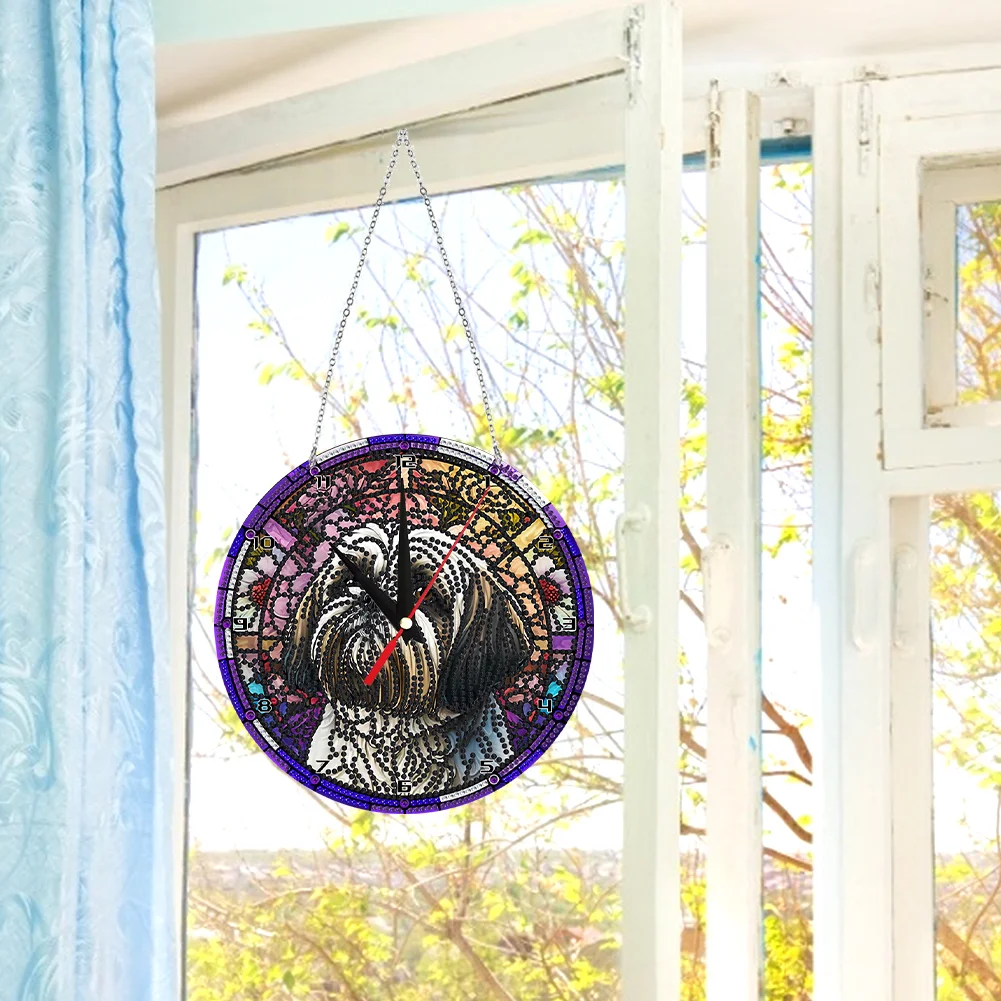 DIY Dog Diamond Painting Clock Acrylic Sticky Mosaic Clock for Home Decor