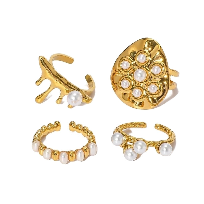 Vintage Style Modern Style Minimalist Geometric 304 Stainless Steel Artificial Pearls 18K Gold Plated Irregular Open Rings