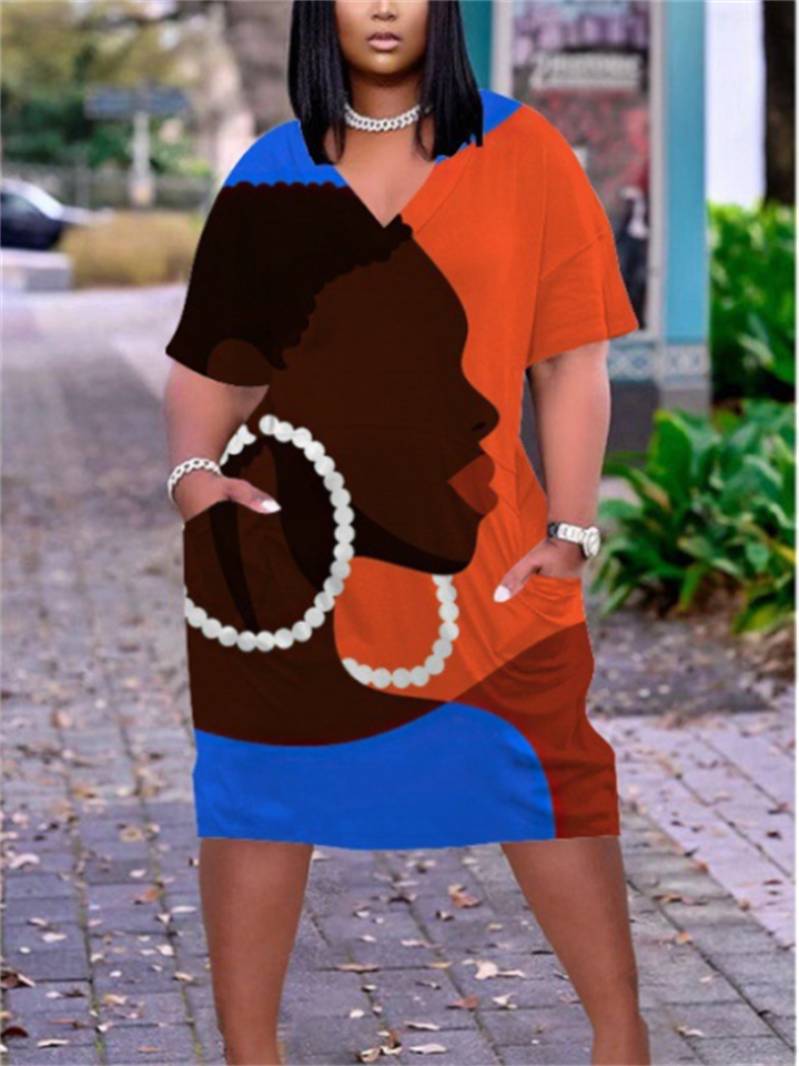 Women's Plus Size Casual Dress T Shirt Dress Tee Dress Shift Dress Geometric Butterfly Midi Dress Short Sleeve Pocket Print V Neck Fashion Daily Brown Spring Summer L XL XXL 3XL 4XL -vasmok