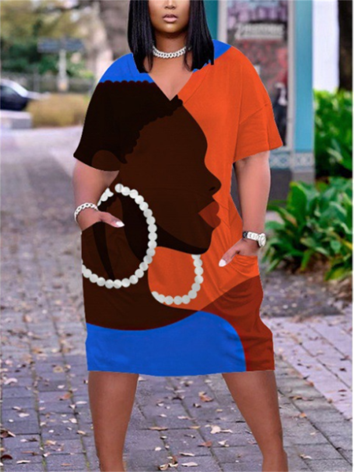 Women's Plus Size Casual Dress T Shirt Dress Tee Dress Shift Dress Geometric Butterfly Midi Dress Short Sleeve Pocket Print V Neck Fashion Daily Brown Spring Summer L XL XXL 3XL 4XL | 168DEAL