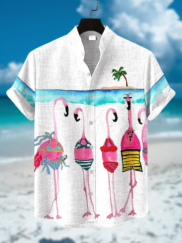 Men's Black Cat Playing Guitar By The Seaside Print Short Sleeve Shirt