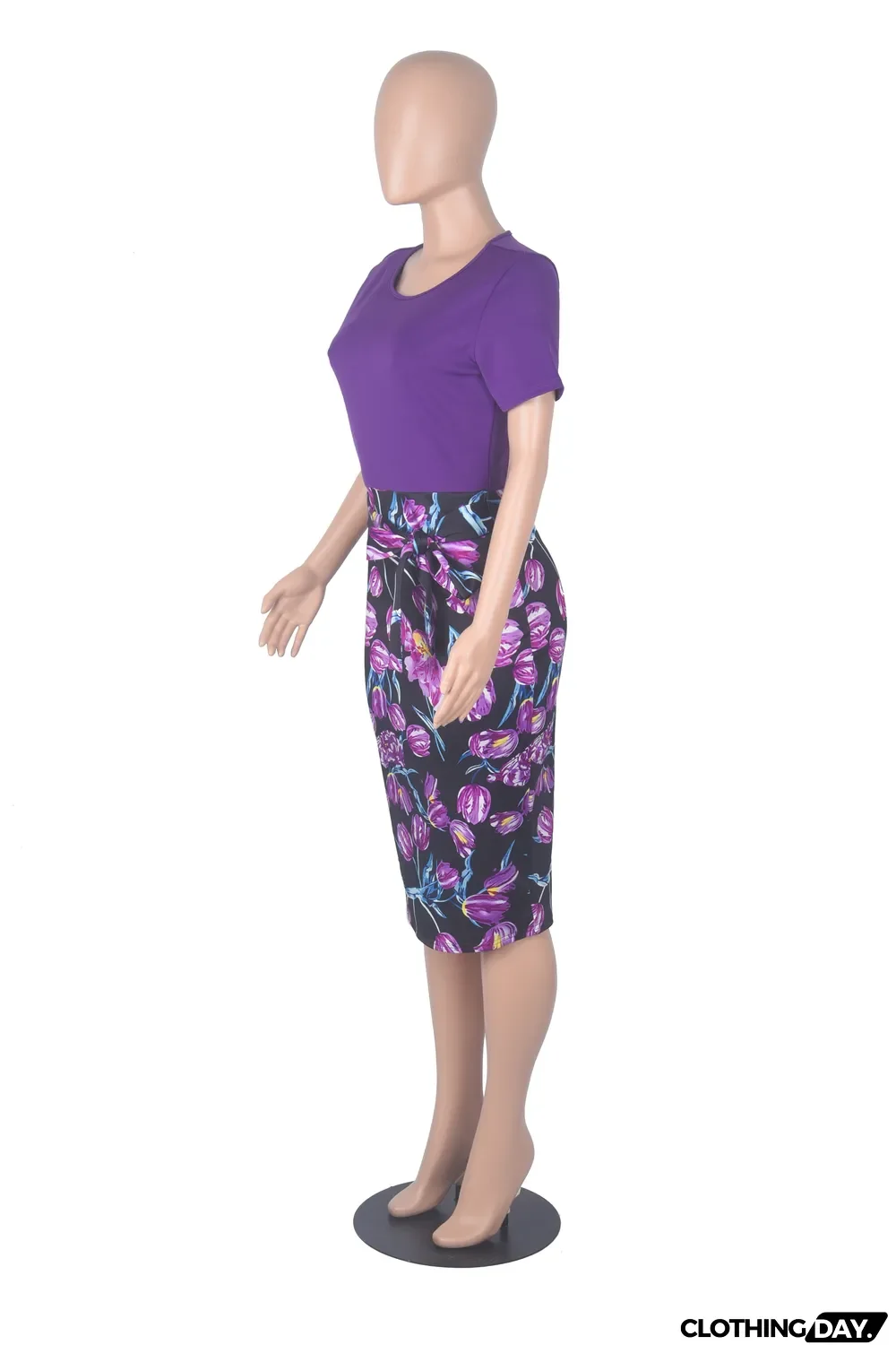 Office Patch Print Short Sleeve Pencil Dress