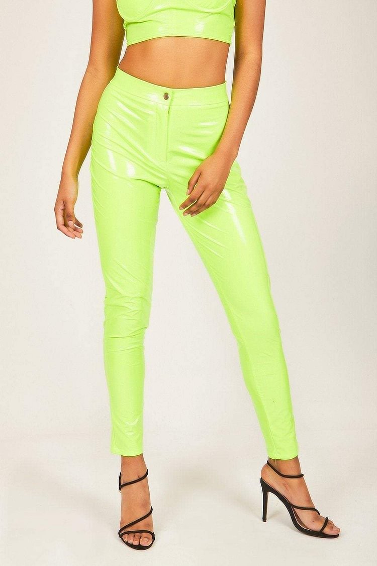 Neon Green Vinyl Patent Leggings | KatchMe