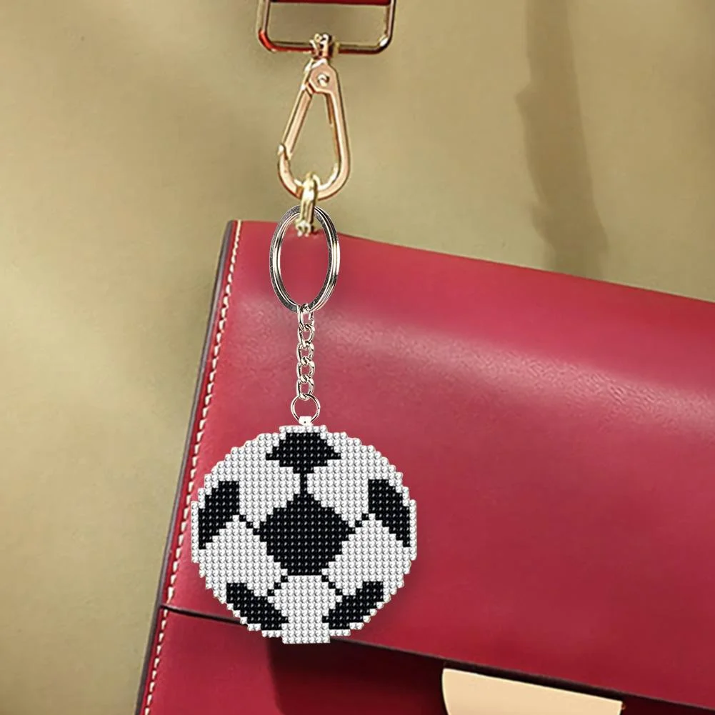Stamped Beads Cross Stitch Keychain - Football